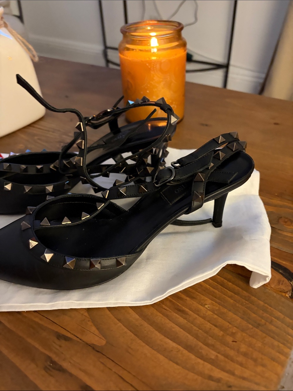 Valentino Black Pointed-Toe Rockstud Heels with Ankle Straps - Picture 4 of 8